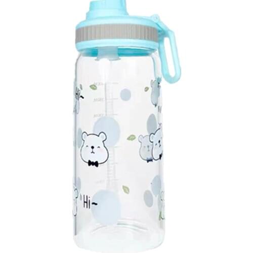 Cute Ins Style Glass Cup for Women Straw Cup Mori Portable Cup Large Capacity Graduated Glass water bottle with straw