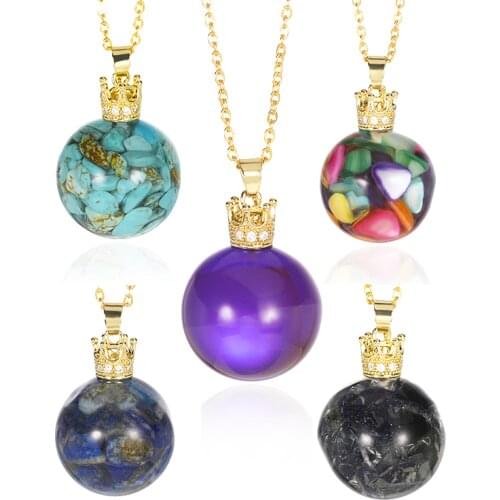 Minimalism Fashion Turquoises Crown Charm Necklace Natural Stone Stome Pendant Women Jewelry Party Best Friend Gift