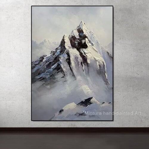 Mintura Hand-Painted Silvery Snow Mountain Modern Knife Oil Painting Canvas Wall Art Picture For Living Room Home Decor Bedroom