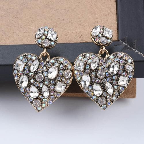 Fashion Inlay Crystal Rhinestone Round Heart Shape Drop Earrings Jewelry For Women Indian Vintage Statement Earring Female