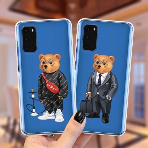 Fashion Brand Funny Cute Bear Phone Case For Samsung Galaxy S20 FE S9 S10 S21 Plus S10E Note 20 Ultra 10 Pro Soft Silicone Cover