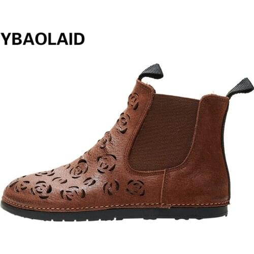 Frosted Cowhide Comfortable Flat Loafers Spring and Summer New Fashion Female Hole Shoes Round Toe Hollow Breathable Sandals