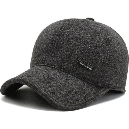 Mens Hat Autumn and Winter Old People Baseball Cap Woolen Warm Hat Dad Hat with Ear Flapfor for Men