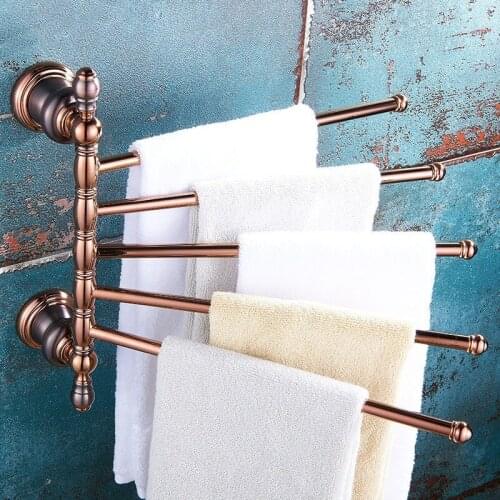 ORB color five-bar black with gold three-bar bathroom set,American all-copper rotating towel rail, rose gold activity towel bar