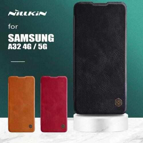 Nillkin for Samsung Galaxy A32 5G Case Qin Flip PU Leather Case Ultra-Thin Wallet Card Slot Protection Cover for Samsung A32 4G