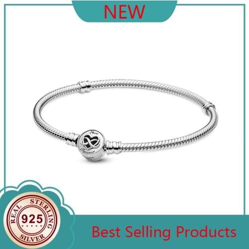 2021 New 925 Sterling Silver Heart-shaped Snake Bone Bracelet, Suitable For Womens Wedding Gift Diy Jewelry