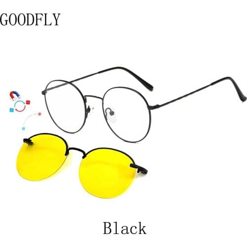 Night Vision Glasses Men Women Magnetic Clip On Glasses Driving Goggles Anti Reflective Lens Round Glasses Frame Of Eyeglasses