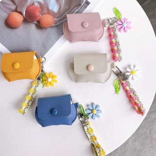 Solid Color Leather Texture Flowers Bracelet KeyChain Case For Apple Airpods Pro 3 Cases Cute Earphone Bag Cover Accessories