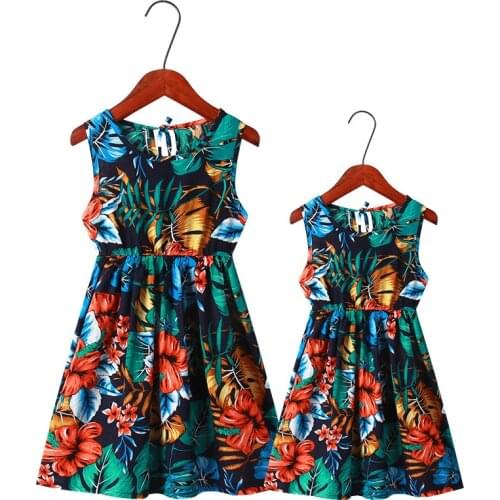 Mother Daughter Dresses Floral Printed Mother and Daughter Clothes Summer Mom And Daughter Beach Dress Family Matching Outfits