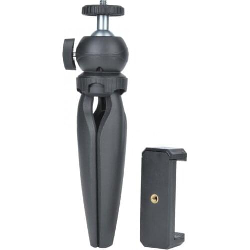 Portable Tabletop Tripod Height Ajustable with Detachable Ball Head and Mobile Phone Clamp