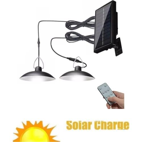 Remote 30 led 2 head Retro Lampshade Solar Chandelier Garden Corridor Landscape Lamp Indoor Outdoor Hanging Lamp 2 Lighting Mode