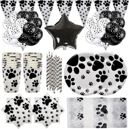 PINK MINNIE Puppy Paw Themed Birthday Party Decorations Dog Paw Party Supplies Print Banner Paper Plates Cups Napkins balloons