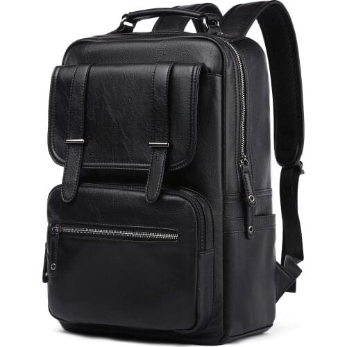 MOYYI Leather PU Backpack Men Mochila 14/15.6 inch Laptop Backpack Multifunction School Travel Waterproof Bag for Male