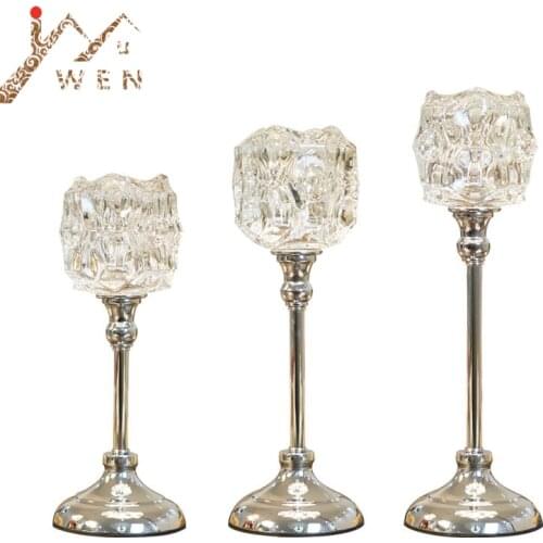 Silver Candle Holders Brief Glass Wedding Crystal Candle Stand Romantic Candlesticks Table Centerpiece For Home Decoration