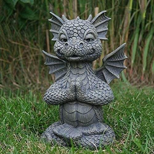 Garden Dragon Meditation Statue in The Yard Fantasy Resin Collecting Crafts 18x15x8cm Outdoor Decoration