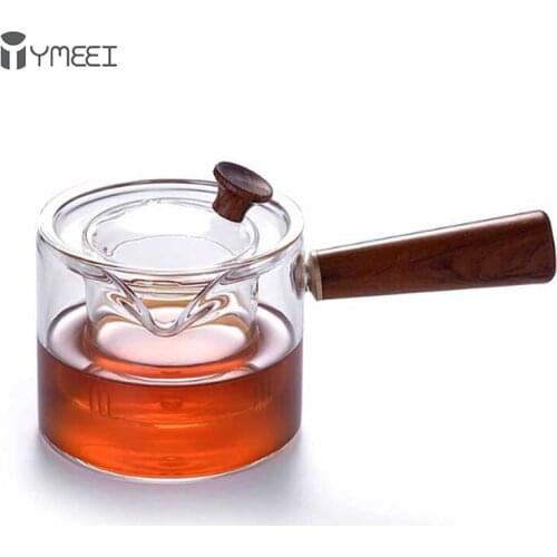 YMEEI 500Ml Hand Made Heat-resistant Glass Teapot Tea Infuser Pot With Wooden Handle Boiling Tea Kettle Coffee Pot Puer Kettle