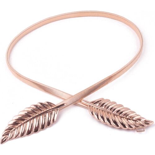 Leaf shape Wedding designer Elastic belts women girl Stretch Skinny Waist Belt Cummerbunds metal female belt