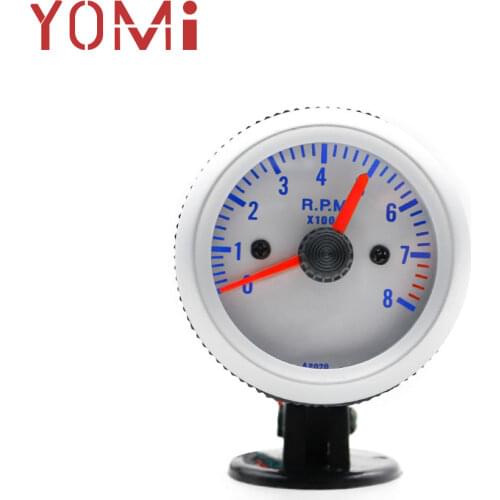 YOMI 2"52mm 12V Auto Car Tachometer RPM Gauge 0~8000 RPM Meter Fit 4 6 8 Cylinder White LED Auto Car Gauge Meter Gauge Pod