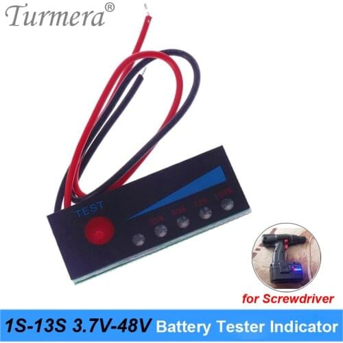 Turmera Battery Tester Capacity 4.2V 8.4V 12V 16.8V 18V 24V 25V 36V 48V 1S-13S Indicator for Screwdriver Battery and E-bike Use
