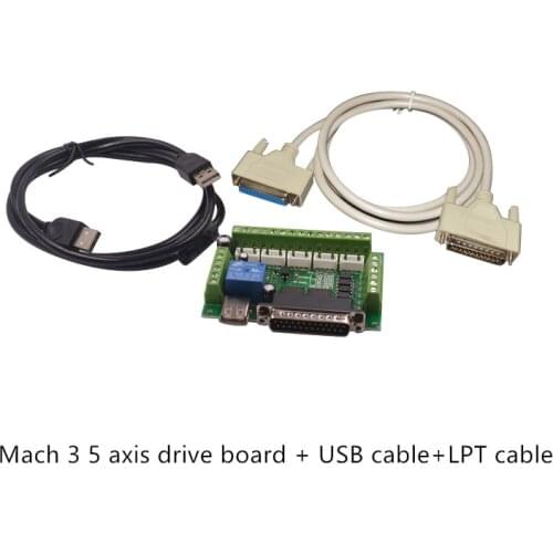 Upgraded 5 Axis CNC Interface Adapter Breakout Board For Stepper Motor Driver Mach3 +USB Cable hot sale and LPT