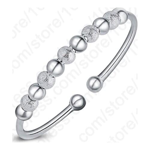 Hot Women Fashion Jewelry 925 Sterling Silver Bracelets Bangles Roundness Bead Friendship Bangles