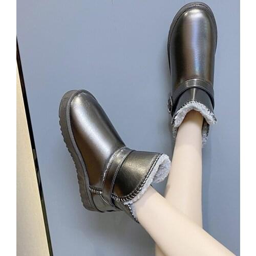 2021 Womens Winter Plus Velvet PU Waterproof Mid-tube Boots Thickened Warm Snow Boots Womens Cotton Shoes Tide Boots Women