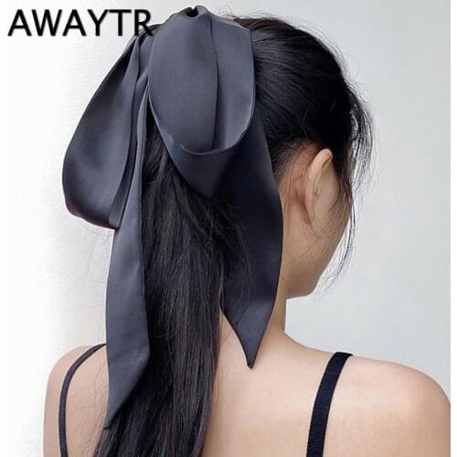 AWAYTR Fashion Scrunchies Hairband Solid Long Hair Ribbon For Women Ponytail Scarf Hair Ties Elastic Hair Band Hair Accessories