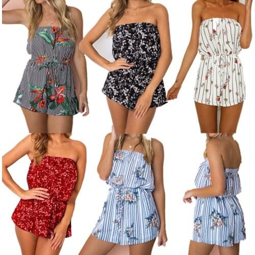2019 New Women Fashion Jumpsuit Sexy Off Shoulder Floral Printing Short Romper Summer Shorts Overalls Female Playsuit