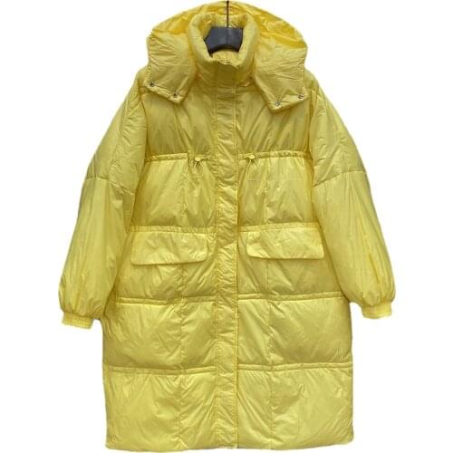 2020 New Womens Winter Down Jacket Hooded Stand Collar Zipper Loose Long Pure Color Warm Casual Down Jacket