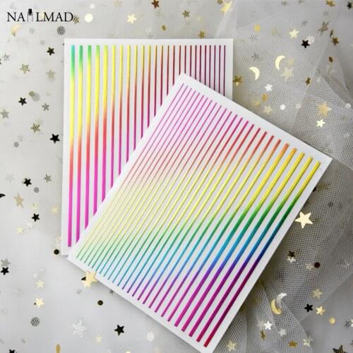 1 Sheet Rainbow Line 3D Nail Sticker Curve Stripe Lines Adhesive Nails Stickers Manicure Stickers Decals