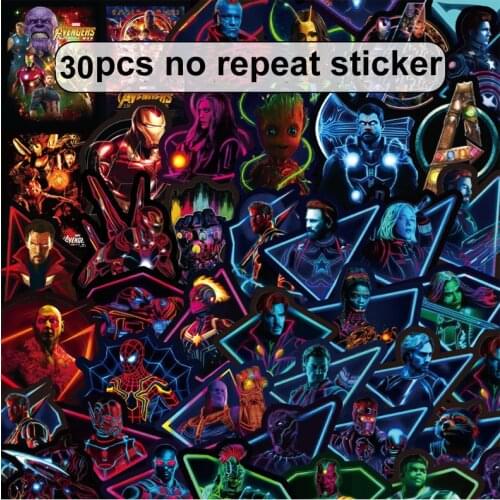 10/30pcs Disney Anime Stickers Cool Neon The Avengers Spiderman Waterproof Luggage Laptop Guitar Skateboard Bicycle Sticker Toys