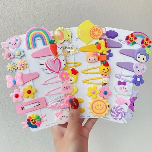 14Pcs Children Girls Hairpins Set Cartoon Flower Rainbow Hair Clips Kids Headwear Baby Girl Hair Accessories for Toddler