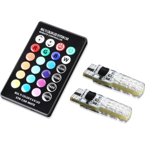 4 x RGB Led T10 W5W Car Bulbs With Remote Control 194 168 501 RGBW Led Lamp Reading Wedge Lights Strobe 12V Silicone 5050SMD