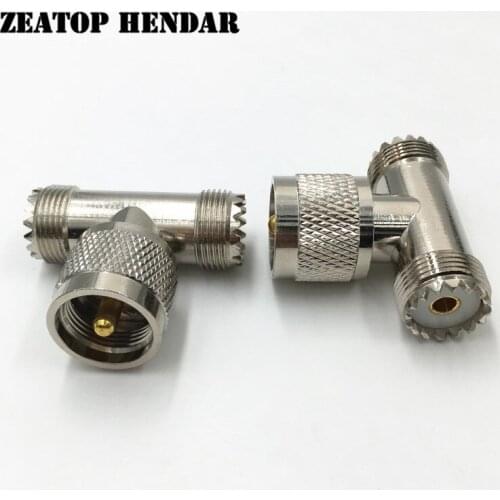 40Pcs Brass one UHF Male Plug PL 259 to Two UHF SO 239 Female Jack Triple 3 Way T Shape RF Coaxial Splitter Adapter Connector