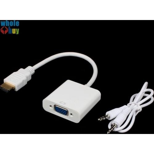 HDMI to VGA converter adapter + 3.5 mm audio jack full HD 1080P black white for XBOX 360 HDMI to VGA 3.5 50pcs/lot