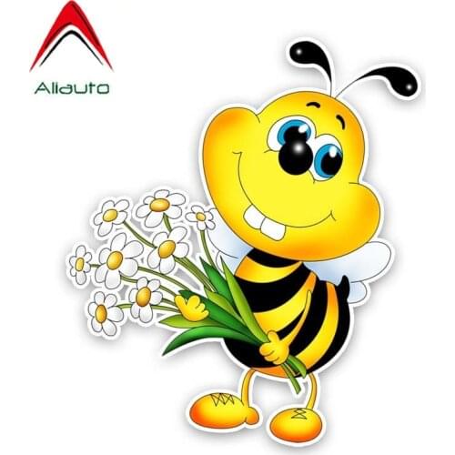 Aliauto Fuuny The Bees Hold A Bunch of Flowers Car Sticker Auto Accessories Cartoon PVC Decal ,15CM*18CM