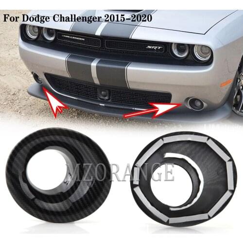Car Front Fog Light Covers hole Lamp Trim For Dodge Challenger 2015 2016 2017- 2020 Carbon Fiber Pattern headlights cover grille