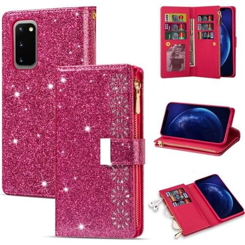 Glitter Zipper Cards Wallet Case For Samsung S20 Ultra Note 10 + 9 8 S10 Lite S10 S9 S8 Plus S10E S7 Edge PU Leather Phone Cases