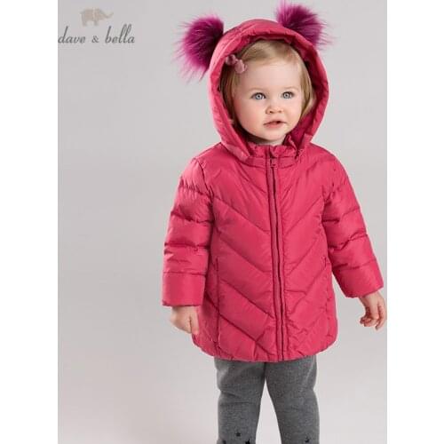 DB12002 dave bella winter baby girls down coat zipper cartoon hooded outerwear children 90% white duck down padded kids jacket