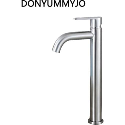 DONYUMMYJO Stylish Elegant Bathroom Basin Faucet 304 Stainless Steel Vessel Sink Cold Water Tap Nickle Finished