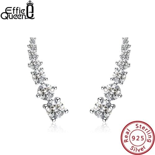 Effie Queen Elbow Simple Lady Girl 925 Silver Climber Earrings Full AAAA Zircon Earring Jewelry Party Gift Wholesale EQE04