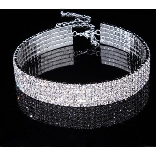 New Designed Luxury Jewelry For Women Bridal Wedding Party Prom Stretch Rhinestone Crystal Choker Necklace Elastic Cord Elegant