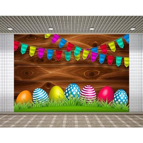 Easter Colorful Eggs Photography Backdrop Brown Wooden Wall Grass Photo Background Baby Shower Kids Newborn Birthday Party