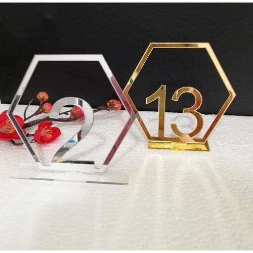 Hexagon Table Number Signs for Wedding Party Table Decors Silver Gold Acrylic Number Table Seat Card Roman Numerals