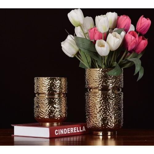 Chinese Style Electroplating Process Ceramic Vase Decoration Golden Ceramic Vase Dried Flower Flower Arrangement Accessories