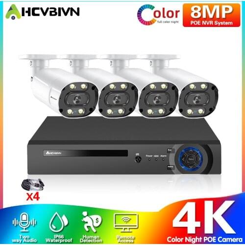 Ultra HD 4CH VR Kit Two way Audio CCTV Camera Security System 8MP CCTV System IR Outdoor Night Vision Video surveillance Kit