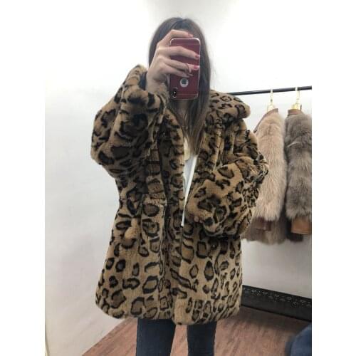 2020 new leopard fur coat female imported rex rabbit silhouette loose lapel was thin and long