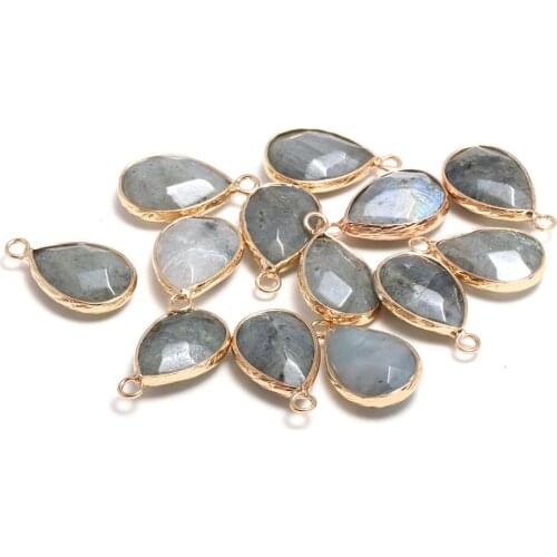 New 5pcs Natural Stone Water Drop Shape Section Flash Labradorite Pendants for Jewelry Making DIY Necklace Size 13x23mm