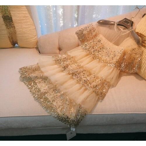 Sidami New Summer Gold Sequined Mesh Bling Short Vestido Chic Loose Cloak Elegant Korean Sequins Party Cake Dress Mujer Vadim