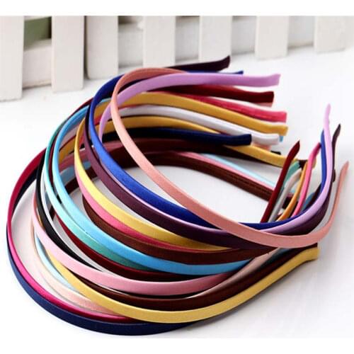 10pcs 5mm Satin Fabric Covered Ribbon Stainless Steel Width Headbands for Kid Girls Woman Candy Color Hairband Hair Accessories